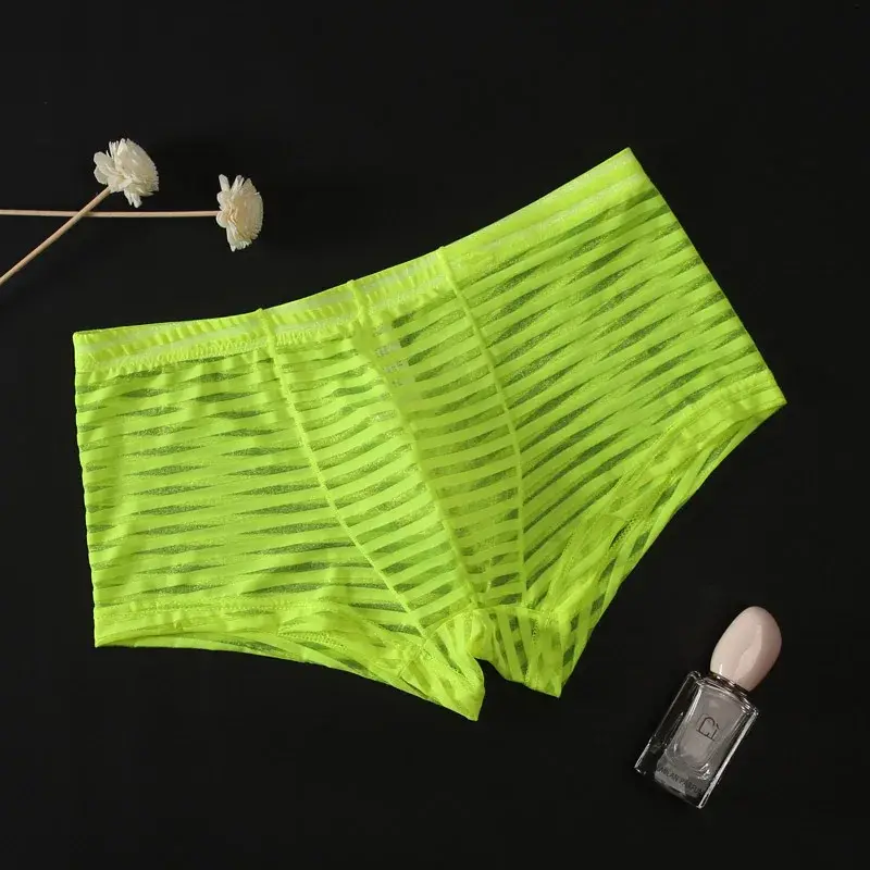 Transparent Underwear Sexy Men Ice Silk Striped Boxer Trunk Breathable Underpants U Convex Pouch Panties Man Boxer Briefs Short