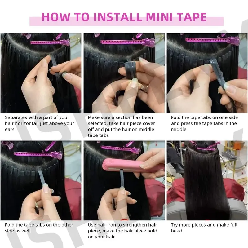 Isheeny Mini Tape Hair Extensions 12"-24" Machine Remy Skin Weft Adhesive Tape In Human Hair Natural Black Brown Blonde Tape On