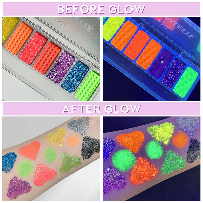 Eyeliner eye shadow palette makeup UV Glow in Dark Fluorescent Neon Face Paint Eyeshadow Makeup Cosmetics For Music Festival — image 5