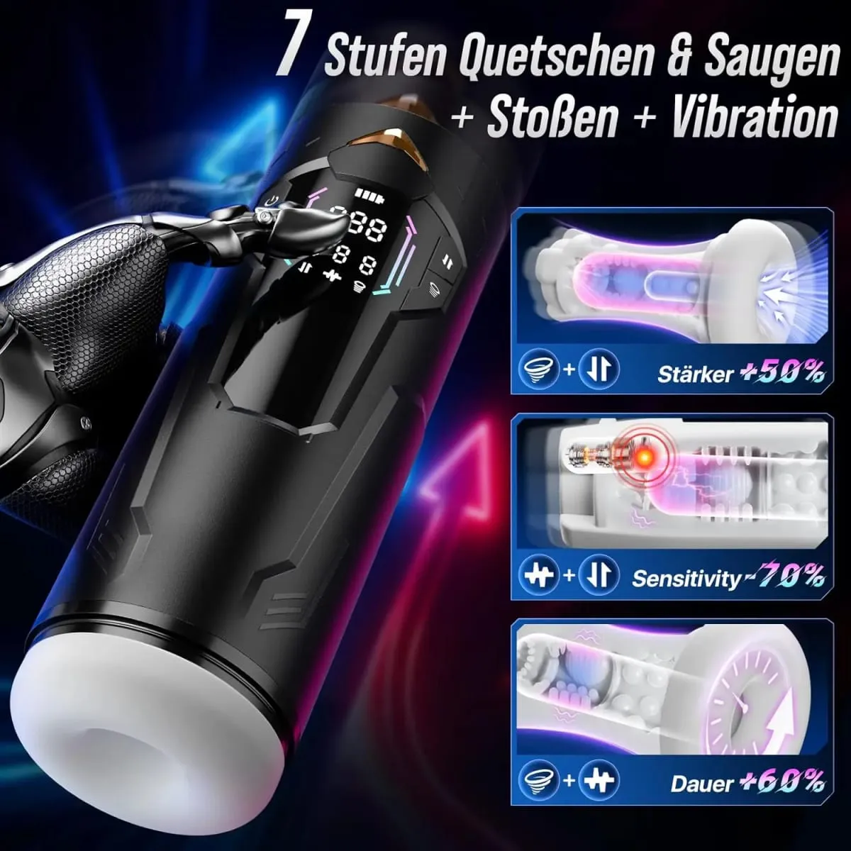 Automatisk mandlig masturbator håndfri 7 teleskoper & sutte- og vibrationslomme fisse sexlegetøj til mænd Voksne Stempelmastubator — image 2