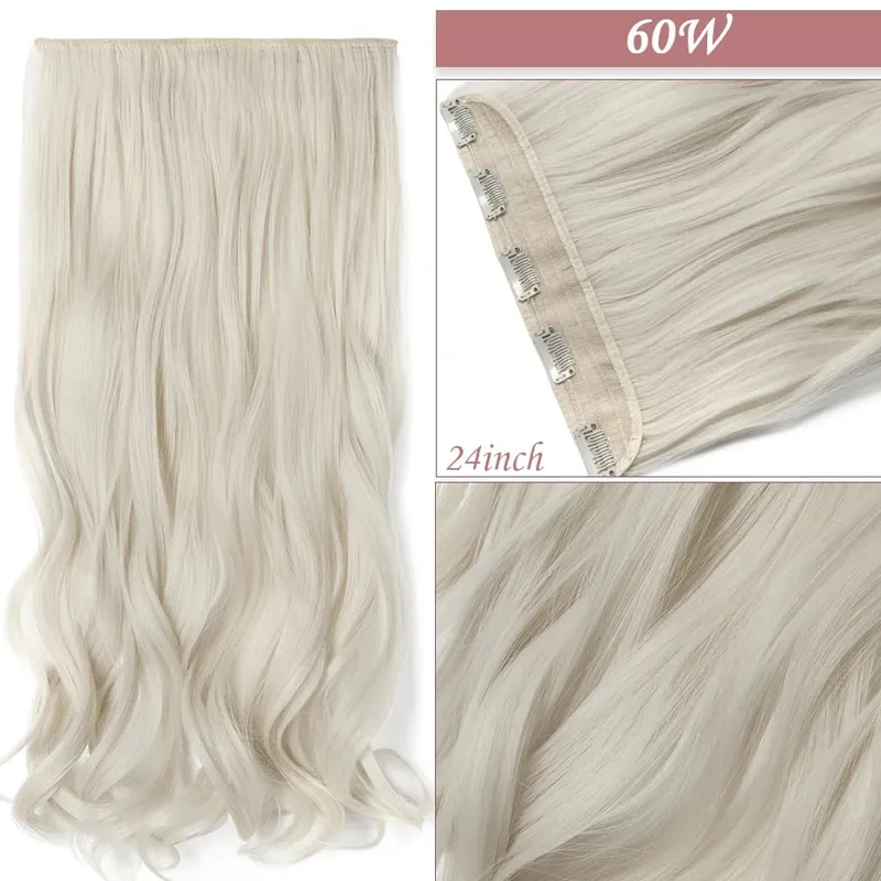 S-nolilite 24-26'' Synthetic Long Straight 5 Clip In One Piece Hair Extensions Fake Hair Wavy Hairpiece For Women Heat Resistant