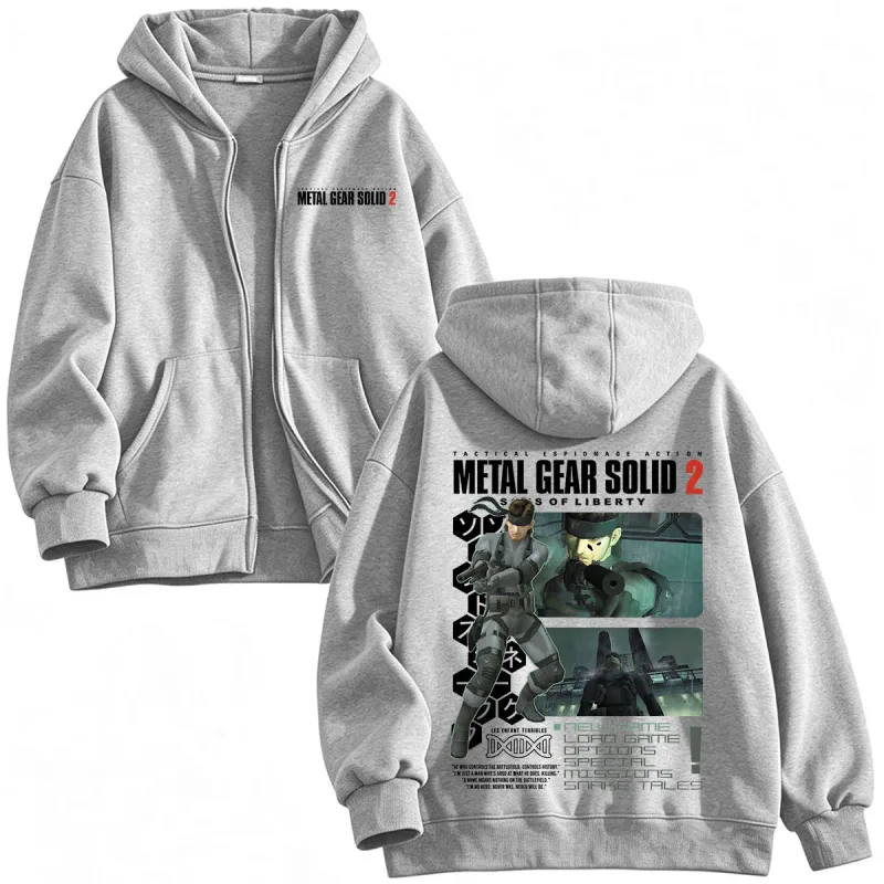 Metal Gear Solid 2 Sons of Liberty MGS2 Solid Snake Game Dragkedja Hoodies Herr Dam Fleece Zip Up Huvtröjor Jackor Kappor