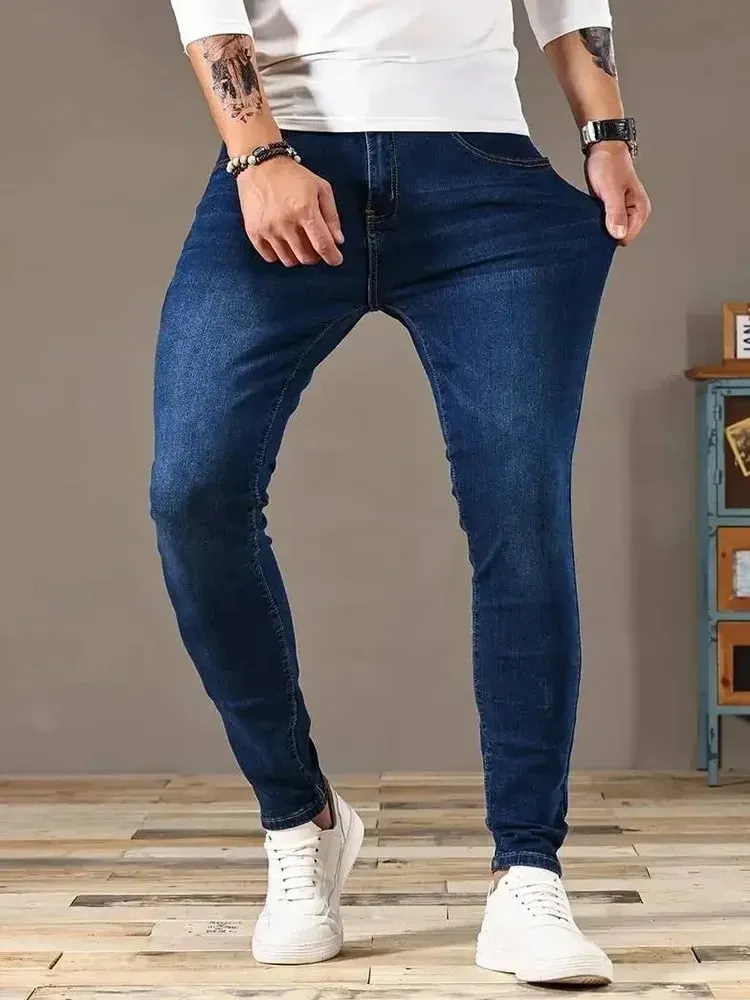 Men Jeans Stretch Skinny Denim Pants Solid Color Black Blue Spring Luxury Street Harajuku Hip-Hop Style Slim Fit Trousers Brand — image 6