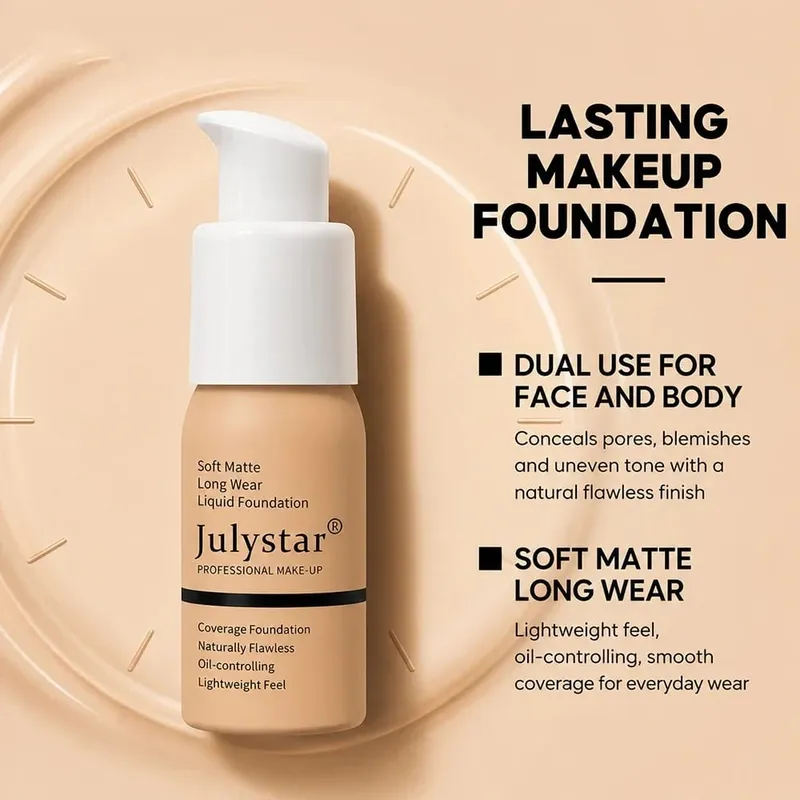 3‑Pc Base Makeup Kit Foundation&Concealer Free Brush. Matte 16H Oil‑Control Lightweight Full-Coverage for Natural Daily Face