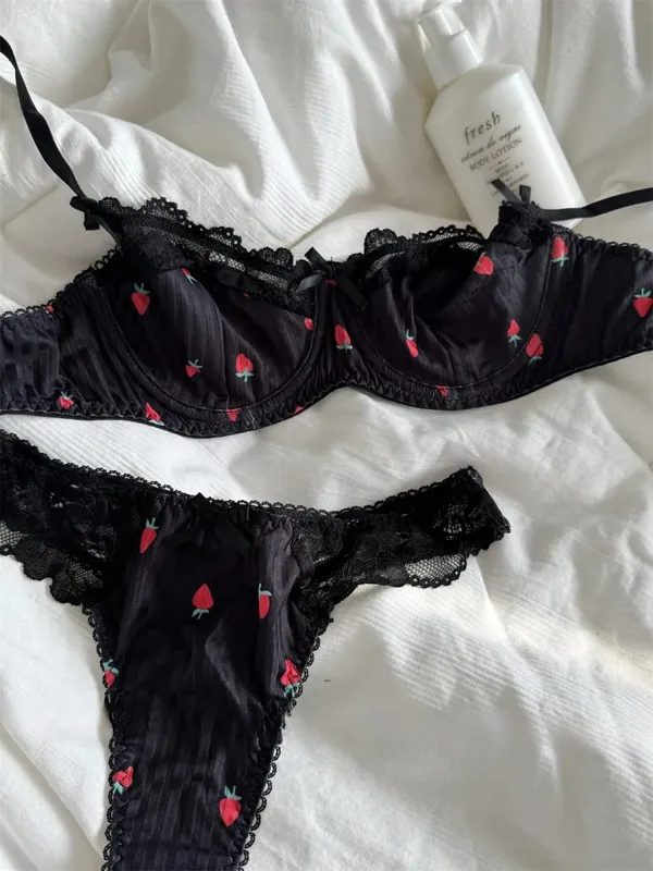 Bra floral women small fresh underwear thin section breathable top push up ladies bra set large size lingerie