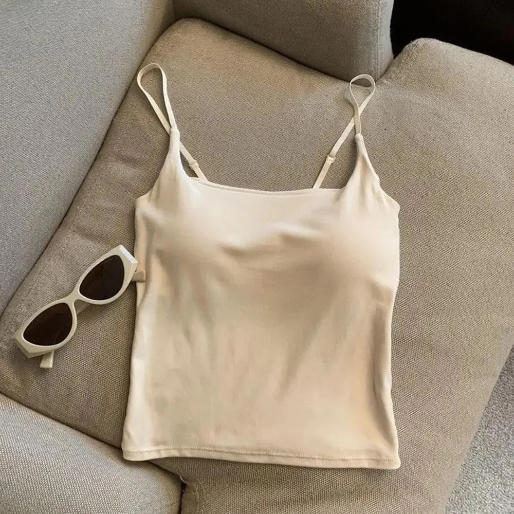 Basic Solid Camis Casual Sleeveless Spaghetti Strap Crop Top Square neck Tank tops With Built In Bra y2k Summer women Clothing — image 10