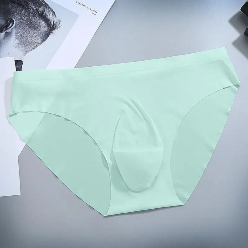 Sexy Men's Panties Ice Cool Breathable Semi Transparent Brief Solid Color Middle Waist Underwear Pump Man Bulge Pouch Briefs