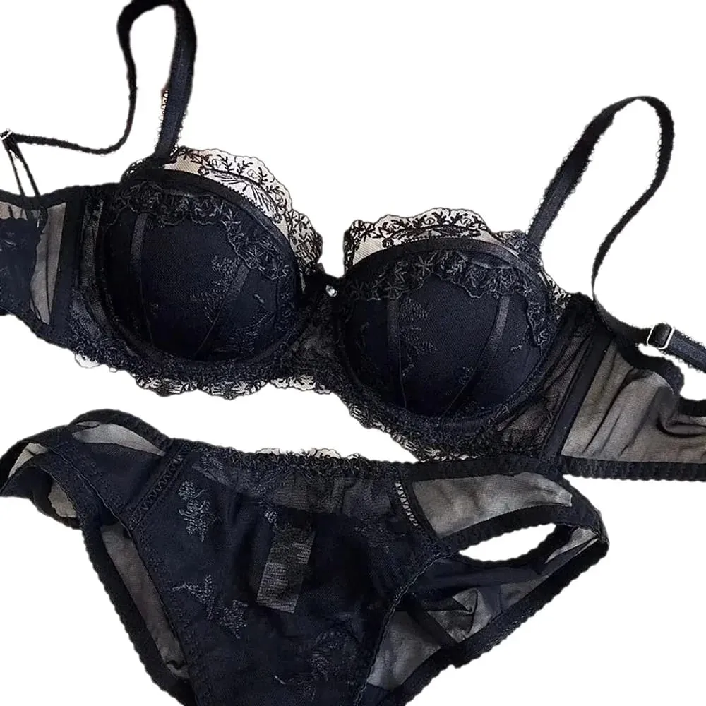 French Embroidery Lace Underwear Breathable Thin Section of Soft Steel Ring Upholstery Gathered Collection of Breasts Bra Set — image 1