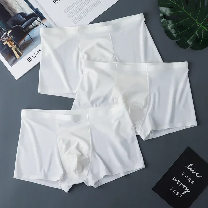 3PCS High Quality Men's Ice Silk Underwear Summer Thin Breathable Seamless Panties Sexy Male Underpants Plus Size