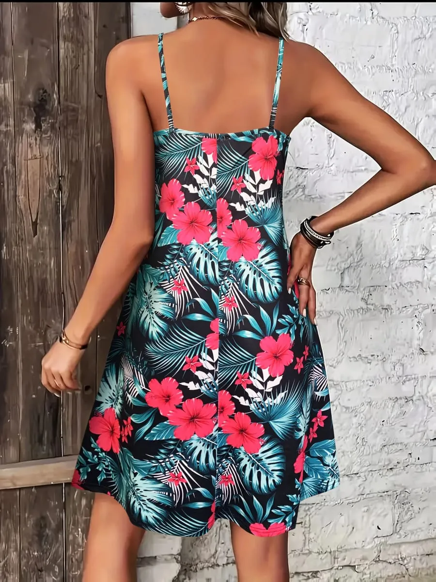 Summer Vacation Style Print V-Neck Spaghetti Strap Dress Camisole Dress for Vacation Outfits Bohemia Dresses for Women Summer — image 2