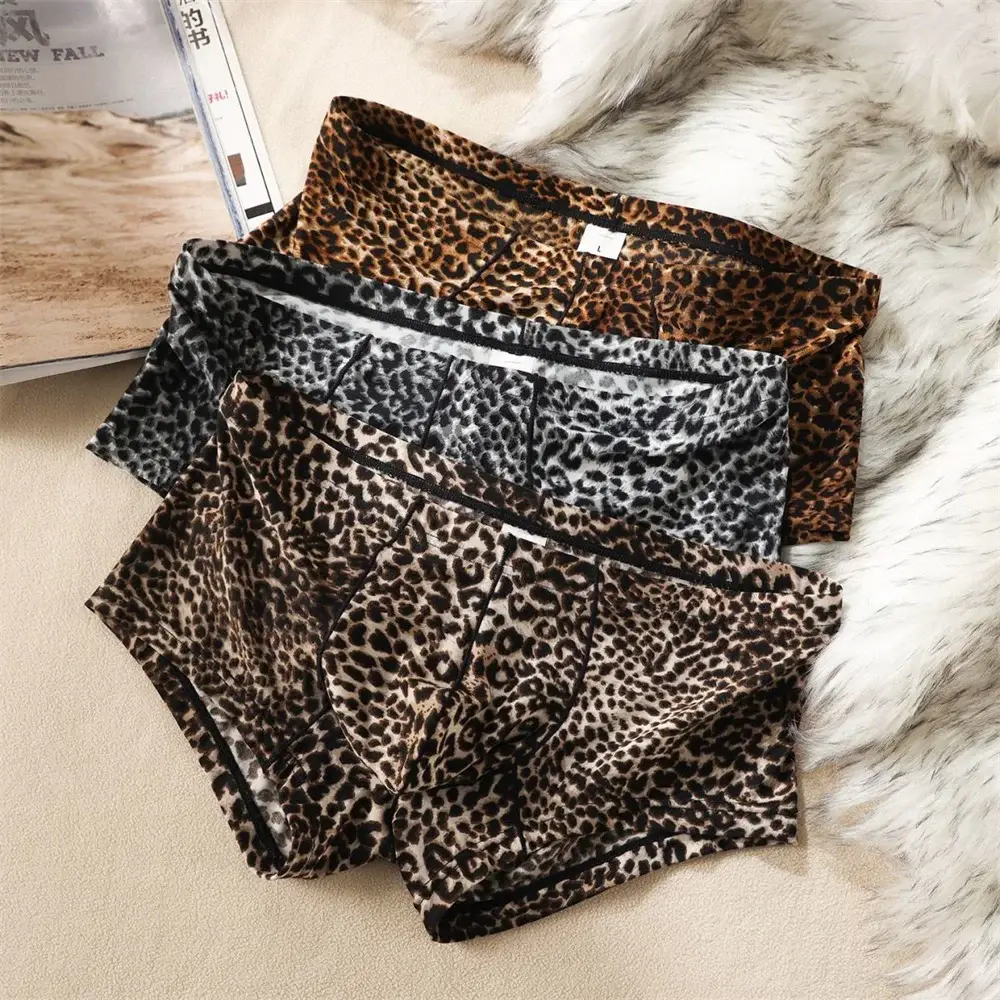 Heiße Männer Niedrige Taille Sexy Leopardenmuster Boxershorts Bequeme Sommer Dünne Männliche Stamm Unterwäsche Plus Größe — image 8