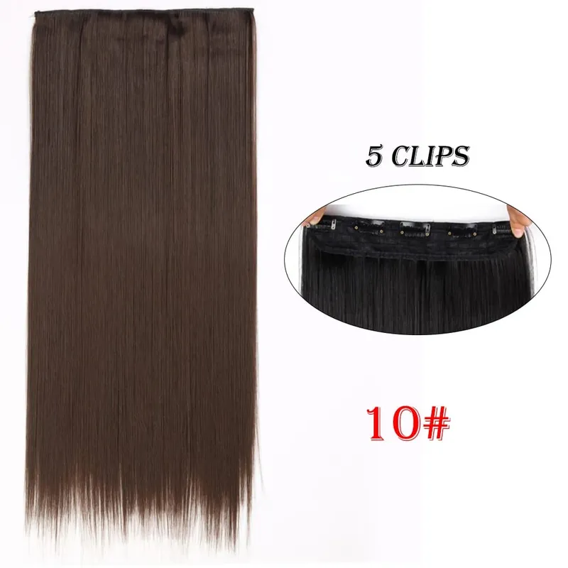 One Piece Clip In Hair Extensions 24" Straight Thick Synthetic Clip In Hairpieces Highlights Black Brown Soft For Women Daily
