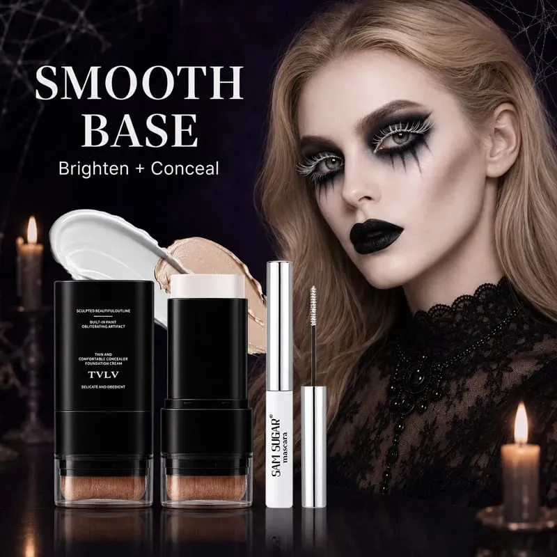 3PCS Halloween Makeup Kit Mascara White Foundation Stick Black Face Paint Stick Goth Vampire Skeleton SFX Cosplay Costume Party — image 5