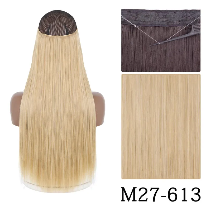Synthetic Long Straight No Clip One Piece Hair Extension Natural Adjustable Line False Hairpiece For Women