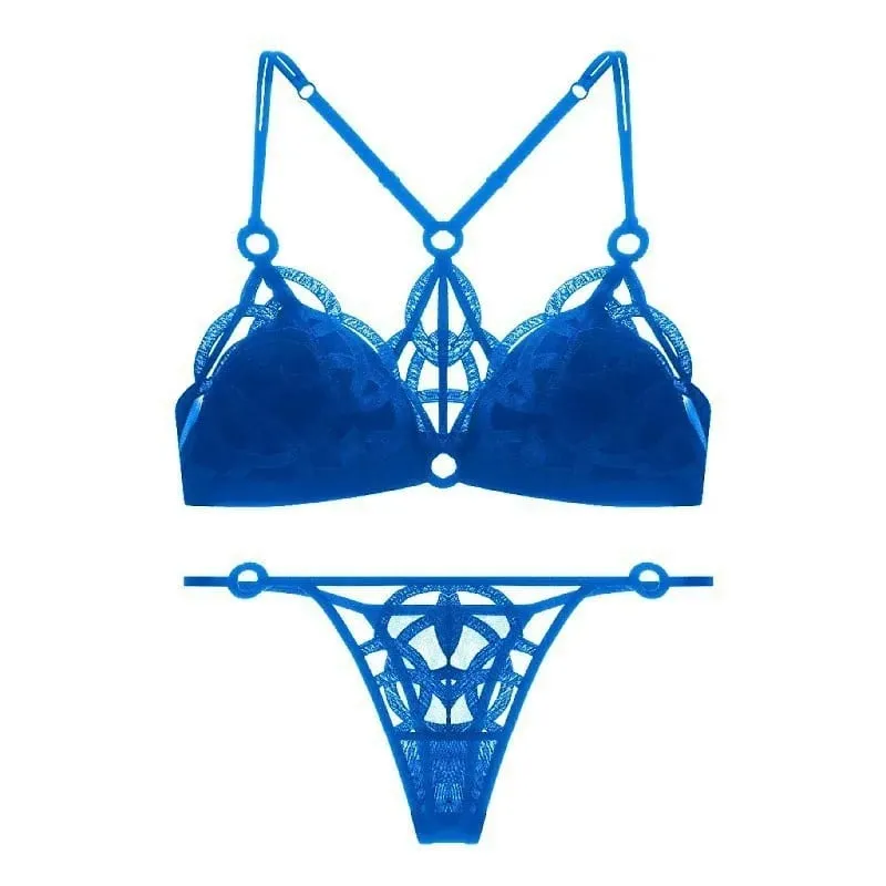 French Sexy Beautiful Back Lingerie Set for Women Thin Mesh Embroidery Wire Free Underwear Bra Suit Female Solid Lace Briefs — image 11