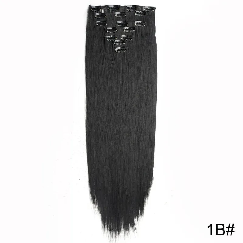 Long Straight 16 Clip In Synthetic Hair Extensions 7Pcs/Set Natural Blonde Heat Resistant Hairpieces For Women