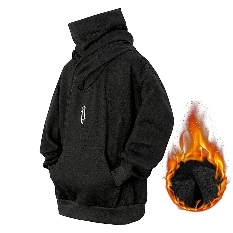 Winter Embroidery Turtleneck Men's Hooded Sweatshirt Japanese Ninja Oversized Hoodies Hip Hop Fleece Pocket Streetwear Y2K Hoody — image 7