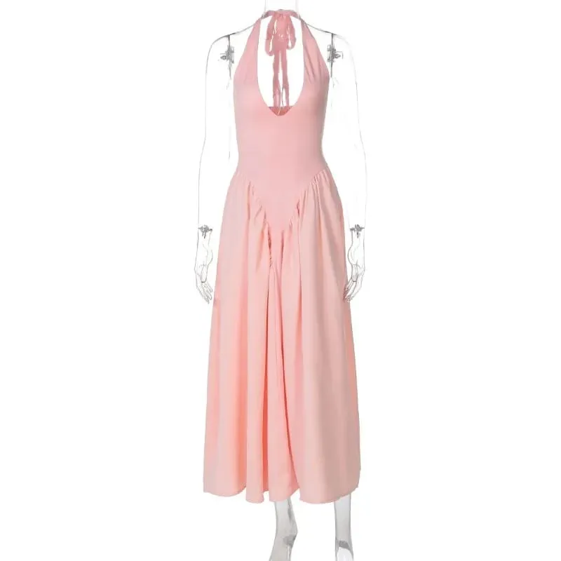 Talenza Backless Deep V Spliced Long Dress Summer Women's Sexy Party Dress Halter New Fashion Slim White Sleeveless Long Dress — image 18