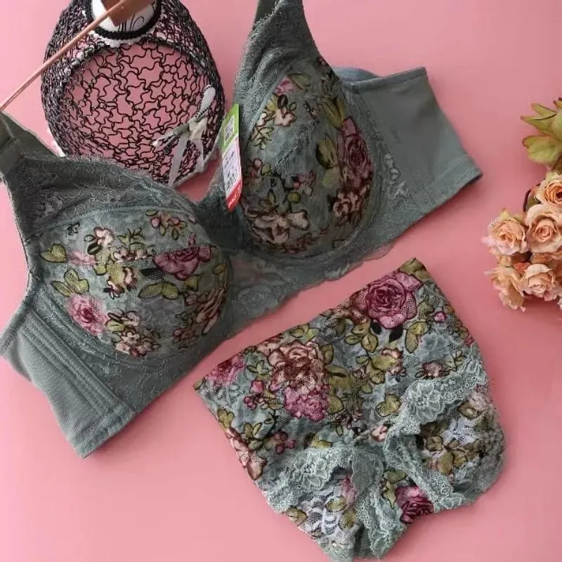 Women's Bra Set Sexy Lace Printed Embroidery Plus Size Full Cup Female Lingerie Suit 34 36 - 48 B C D E F — image 6
