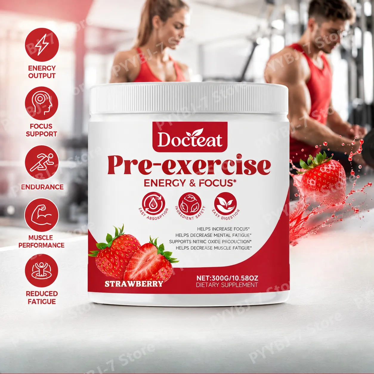 Pre-Workout-Pulver, Energie- und Fokusunterstützung, Unterstützung der Muskelregeneration, Erdbeergeschmack, tägliche Gesundheitspflege, 300 g — image 2