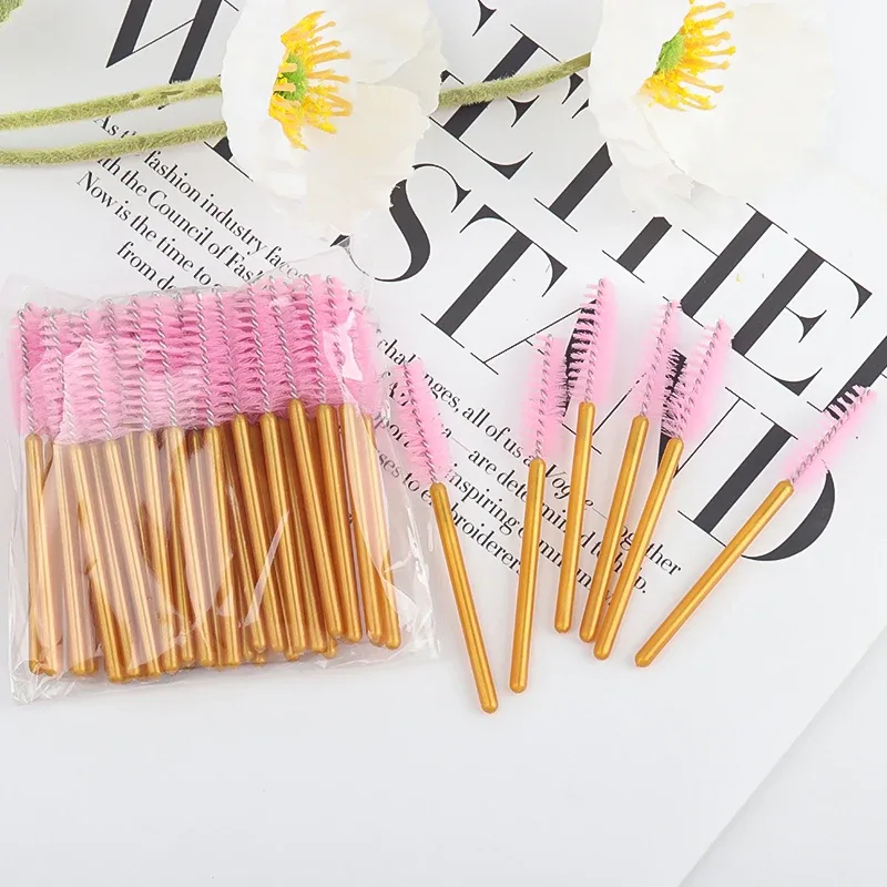 50pcs Disposable Golden Rod Eyebrow Eyelash Brushes Mini Mascara Wands Comb Eyelash Extension Applicator Beauty Makeup Tools — image 10
