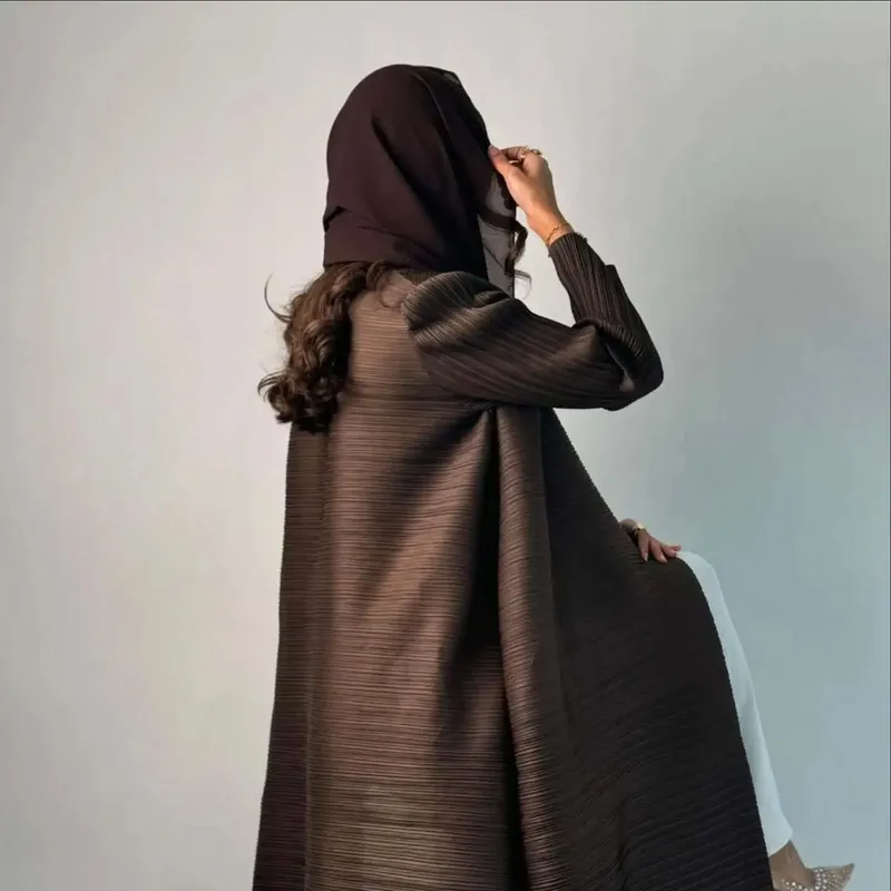 Women's Fold Miyake Pleated Abaya Long Sleeve Print Foldable Collar Robe Cardigan Coat New Winter Fashion Original Design 2026 — image 30