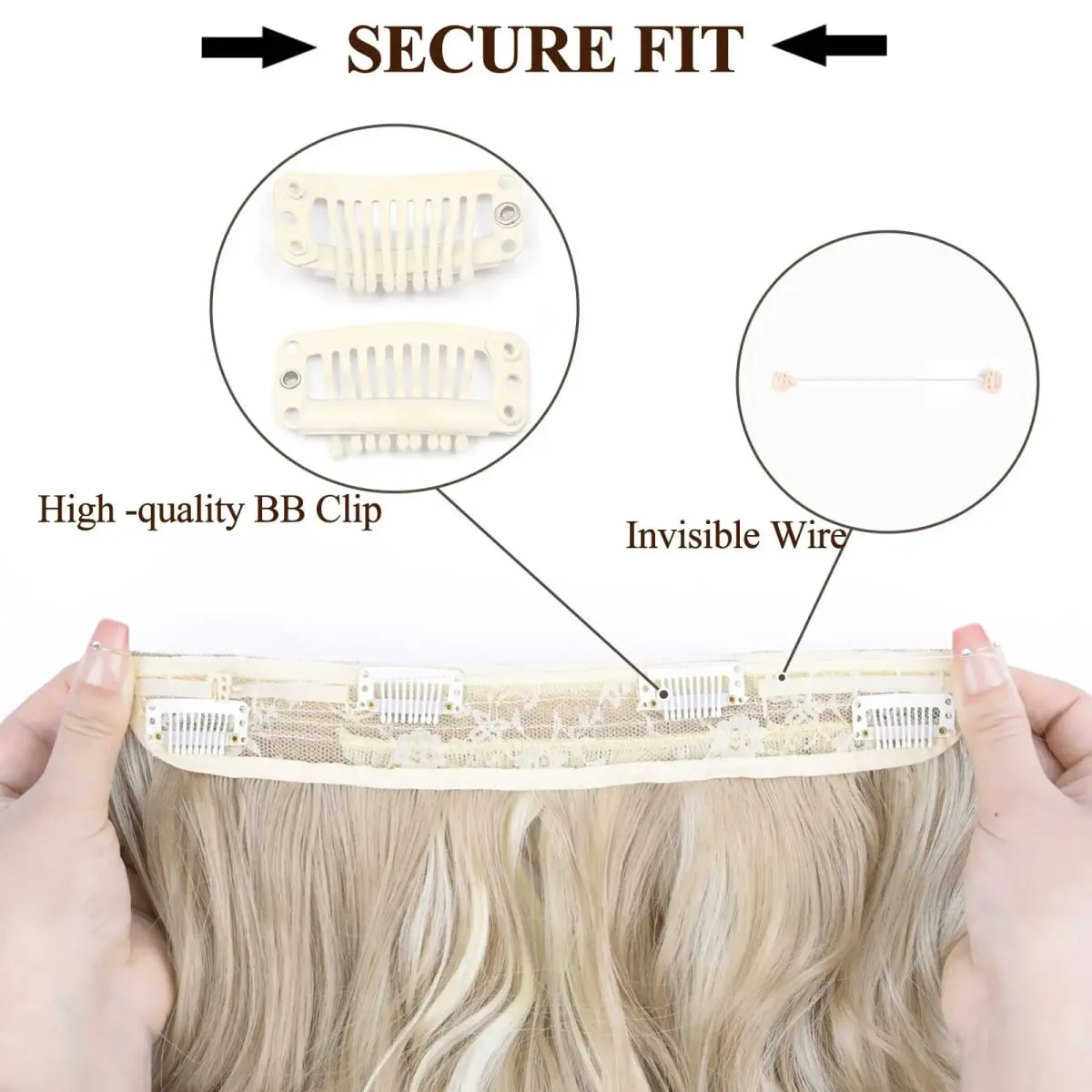 Synthetic 4 Clips Invisible Wire Hair Extensions Long Wavy Natural Fish Line One Piece False Hairpiece Hair Extension For Women