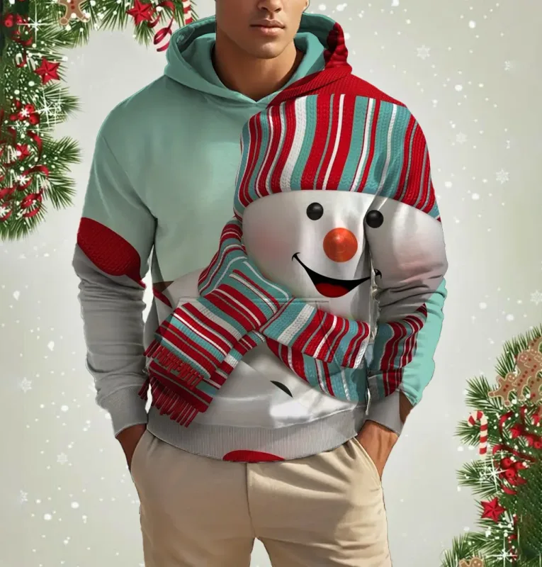 Men's Christmas Reindeer Print Hoodie Animal Cartoon Pattern Sweatshirt Casual Cute Polyester Spandex Blended Hooded Sweatshirt