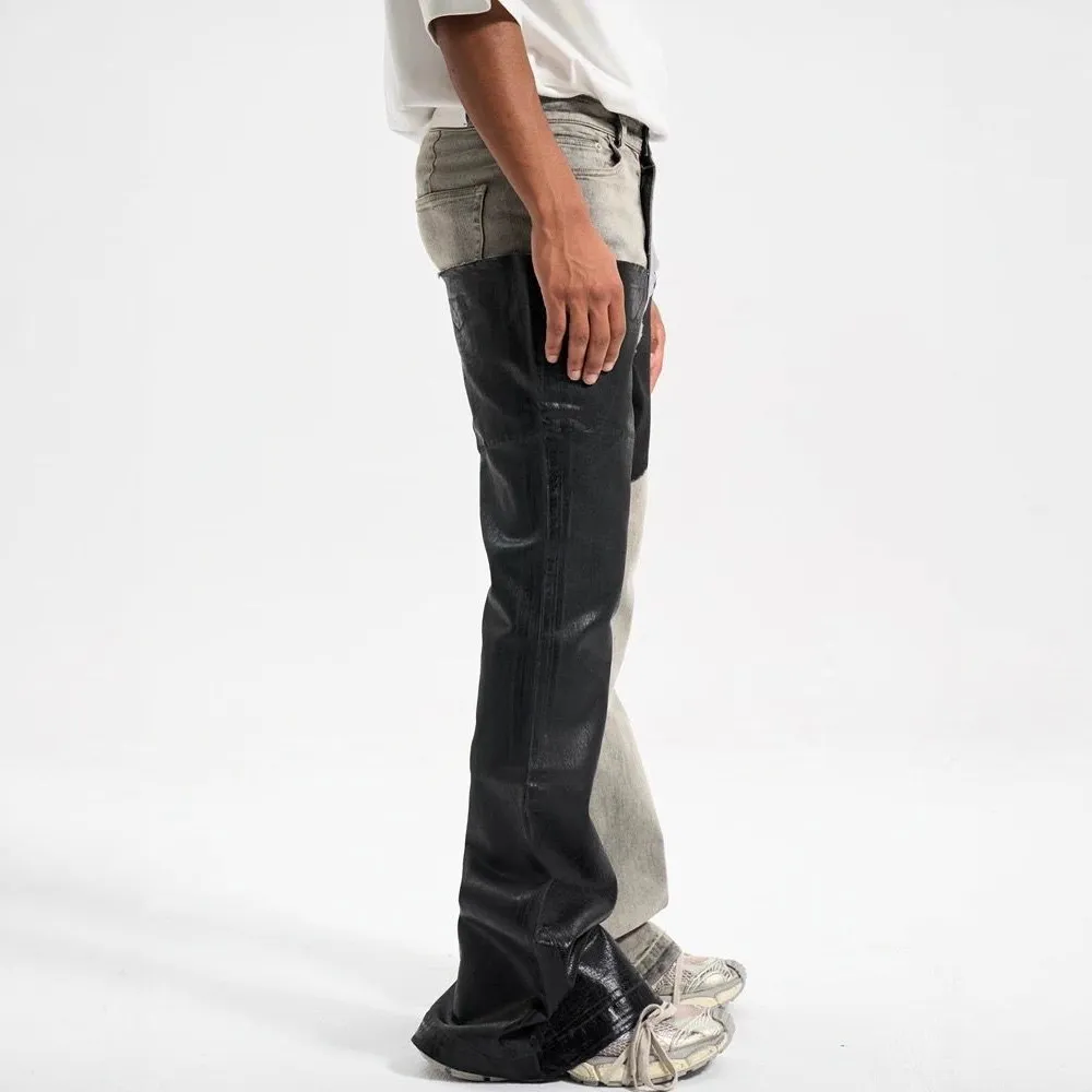 Męskie kontrastowe kolory na co dzień modny prosty podstawowy wąskie spodnie jeansowe Flare cztery pory roku nowe modne męskie spodnie dżinsowe Streetwear
