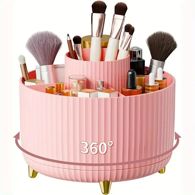 Makeup Brush Holder Organizer 5 Slot 360° Rotating Makeup Brushes Desktop Storage Organizers for Vanity Desktop Bathroom Office — image 12