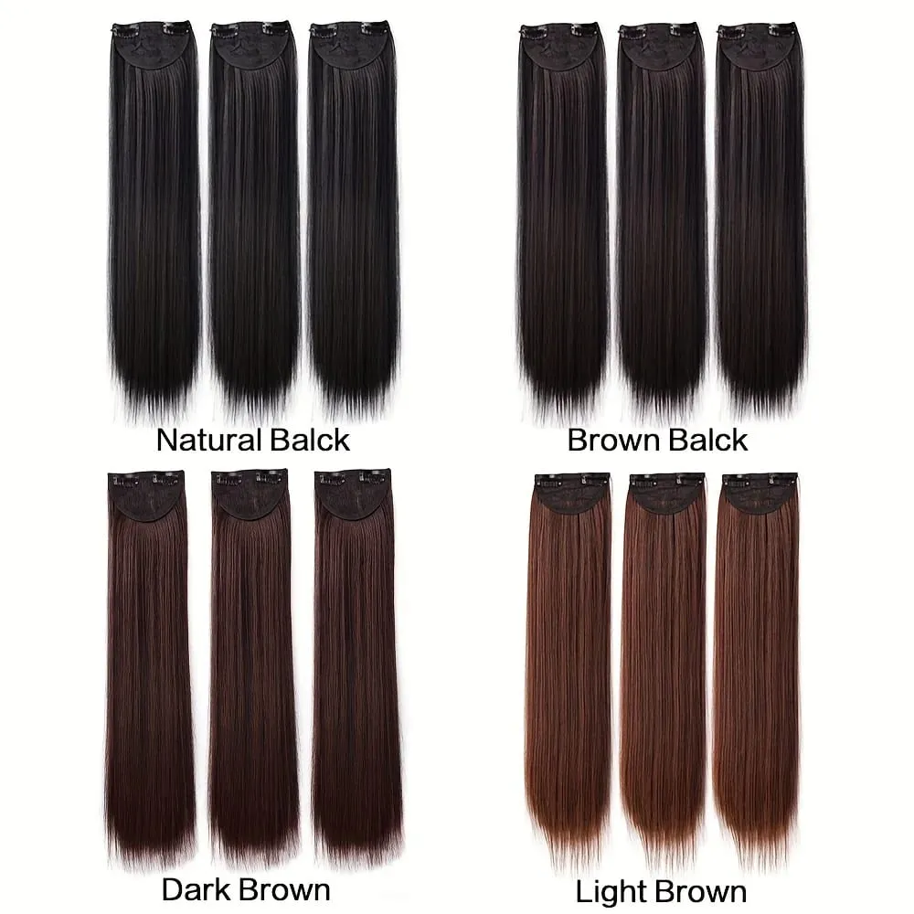 3pcs Set Clip In Hair Extensions Natural Straight 20Inch Synthetic Hairpieces Black Brown Dark Brown Thick Hair For Women Girls