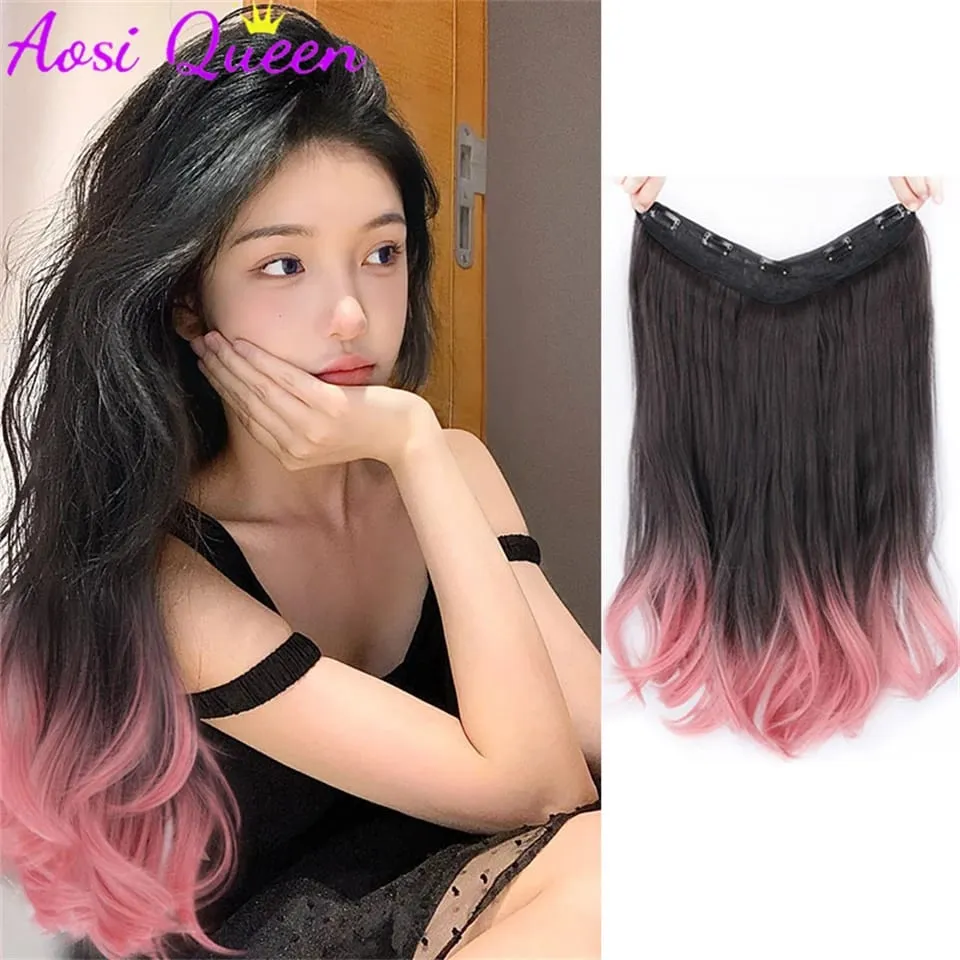 Synthetic Gradient Parisian Painting Dyed Wig Hair Extension Natural Fluffy One Piece Big Wave Long Curly Hair Extension Piece — image 2
