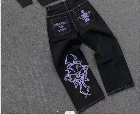Men Gothic Punk Strap Denim Cargo Pants Black Multi Buckle Baggy Fit Streetwear Trendy Urban Fashion Washed Vintage Casual Jeans — image 8