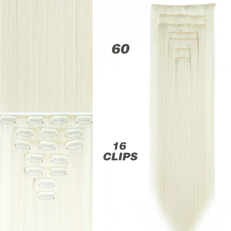 Synthetic 7Pcs/Set 22" Wavy Hairpiece Straight 16 Clips Hair Extensions Heat Resistant Styling False Hair — image 15