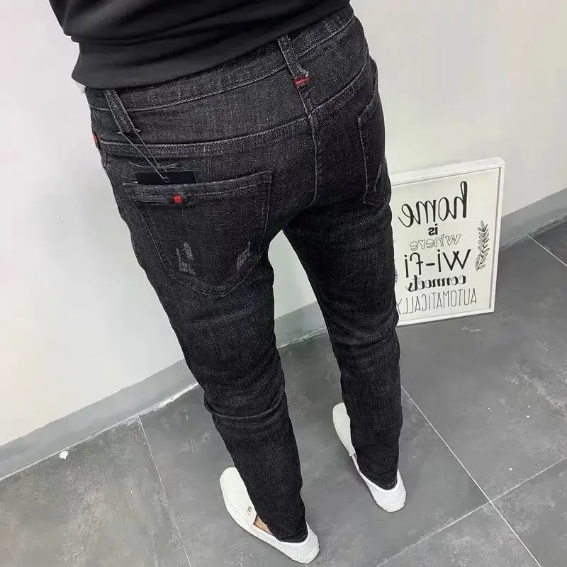 Spring Autumn 2024 Kpop Fashion Men's Denim Jeans Casual Slim Long Pants Korean Solid Black Boyfriend Designer Luxury Jeans — image 10