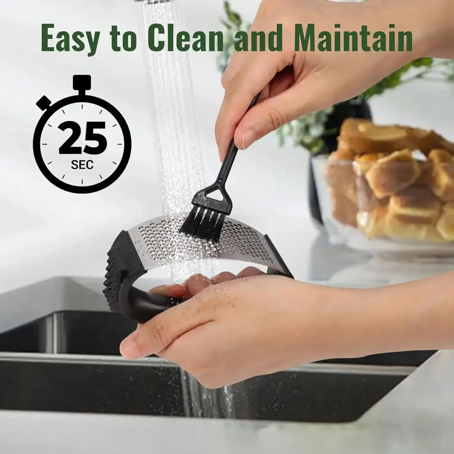 Stainless Steel Garlic Press Rocker Garlic Mincer Garlic Crusher Easy-Squeeze Tool with Peeler and Cleaning Brush for Smashing — image 6