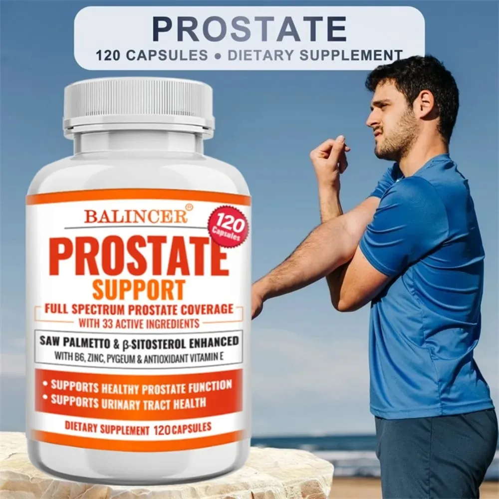 Suplementos de próstata Saw Palmetto Respaldo para la salud de la próstata con 33 ingredientes para una frecuencia de micción saludable y mejorar el sueño