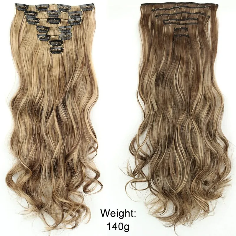 Long Straight Clip In Hairpiece Hair Extensions 4Pcs/Set Synthetic 22'' Black Dark Brown MixedColor Heat Resistant Fiber — image 23