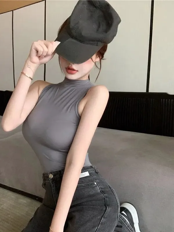 Sexy Tank Top Solid Halter Crop Tops Women Summer Camis Turtleneck Camisole Fashion Casual Tube Female Sleeveless Cropped Vest — image 5