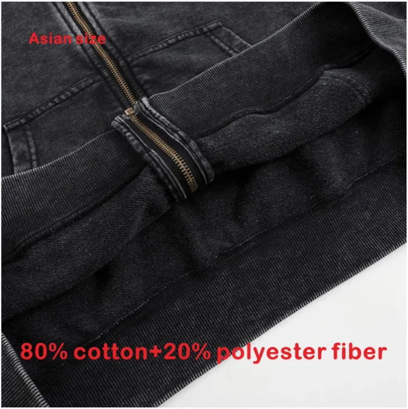 Wax Dyed Wool Zipper Hooded Sweatshirt Pants Set Custom Logo Printing Embroidery Retro Washed Old Street Set — image 17