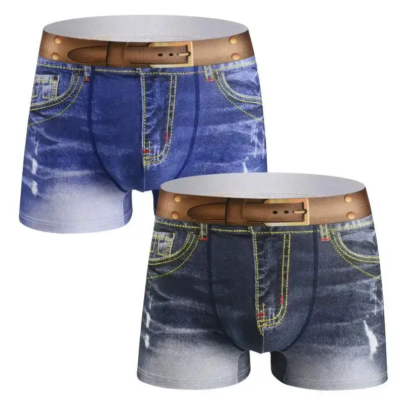 1 Stück Herrenunterwäsche aus Baumwolle mit Denim-Aufdruck, U-förmiges Design, atmungsaktive Boxershorts, Herren-Komfort-Baumwolle — image 2
