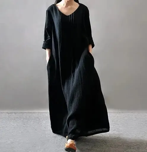 2026 Summer Autumn Women Casual Loose Boho Long Maxi Dresses Vestidos Fashion Cotton Linen Vintage Dress — image 5