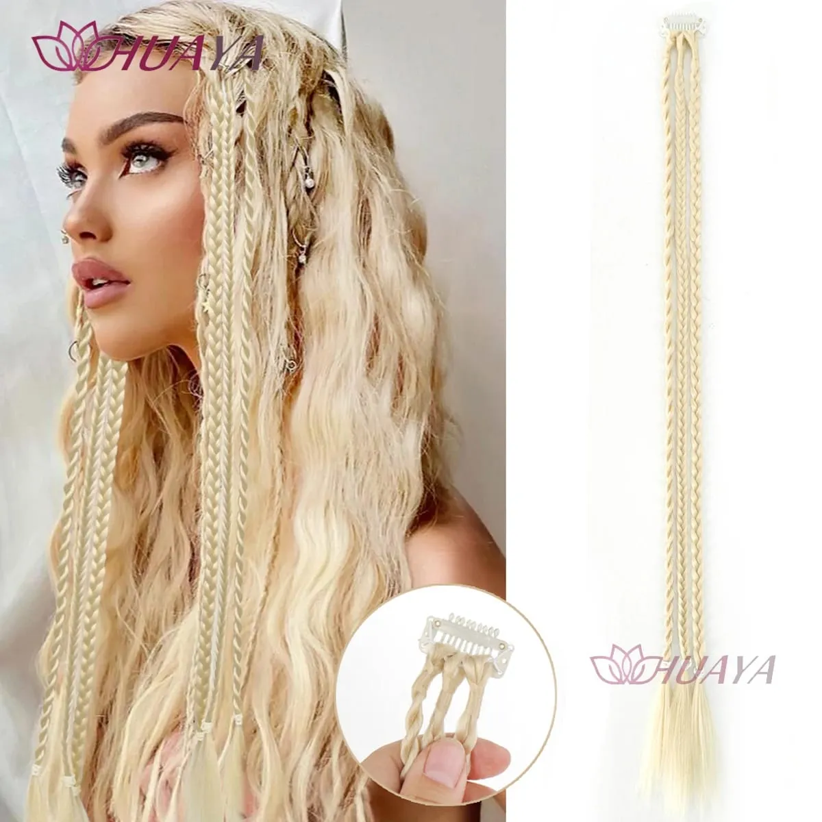 Front Braids Clip in Hairstyle With 3 Braids On Each Clip A Total Of 22 Inch Long Natural Soft Synthetic Hairpieces for Gi — image 12