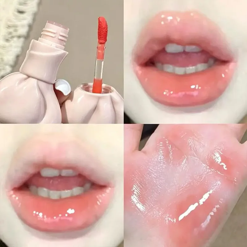 Tomato Red Jelly Mirror Lip Glaze Pink Mirror Crystal Lip Gloss Cute Bowknot Hydrating Liquid Lipstick Moisturizing Beauty Lips