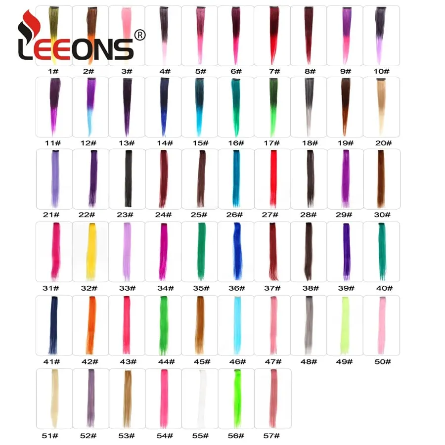 Straight Colored Hair Piece Hair Extensions Clip In Highlight Rainbow Hair Pink Blue Purple Synthetic On Clips For Women Girls — image 3