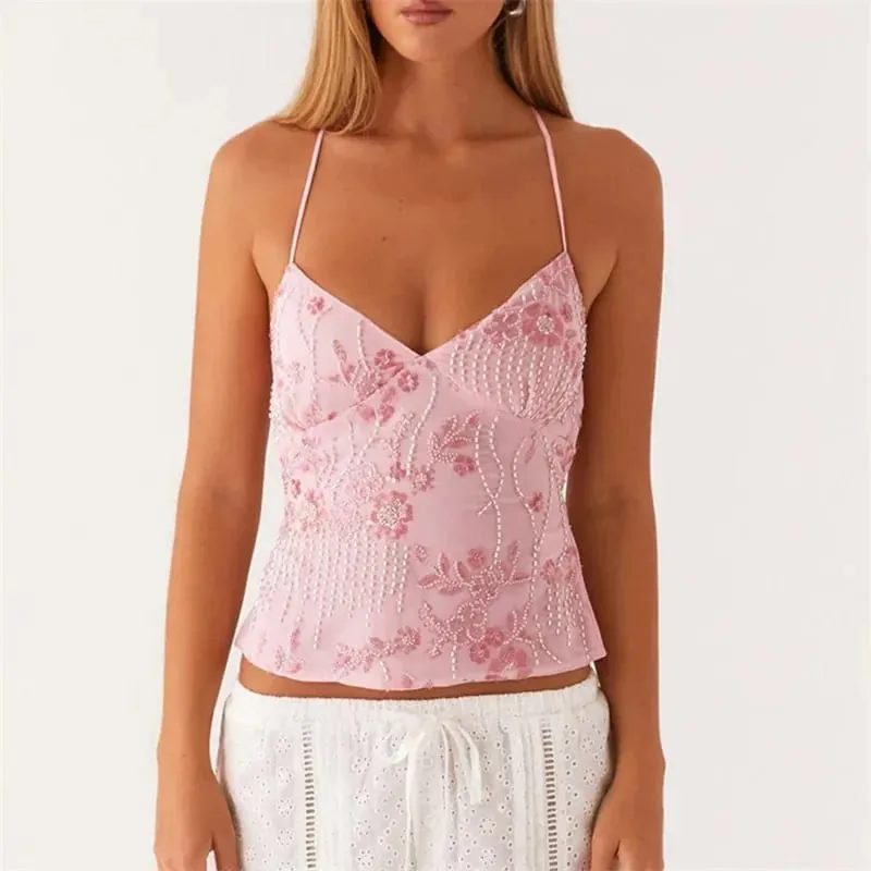 2025 Sequin Beaded Cami Mini Dress Sexy Front V Neckline Sleeveless Short Dresses for Women Backless Criss Cross Straps Dress