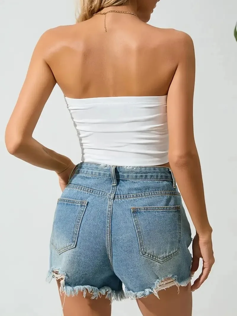 Women's Tank Top Cami Tank Top Solid Color Strapless Off-the-shoulder Short Bodice Summer Sexy Backless Short Tank Top — image 2