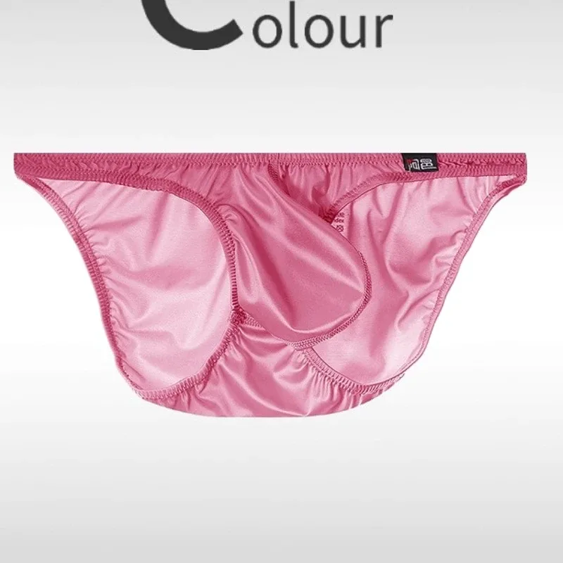 Glossy Mens Sexy Briefs Ice Silk Underwear Low Rise Silky Male U Convex Pouch Underpants Breathable Man Bikini Panties Smooth