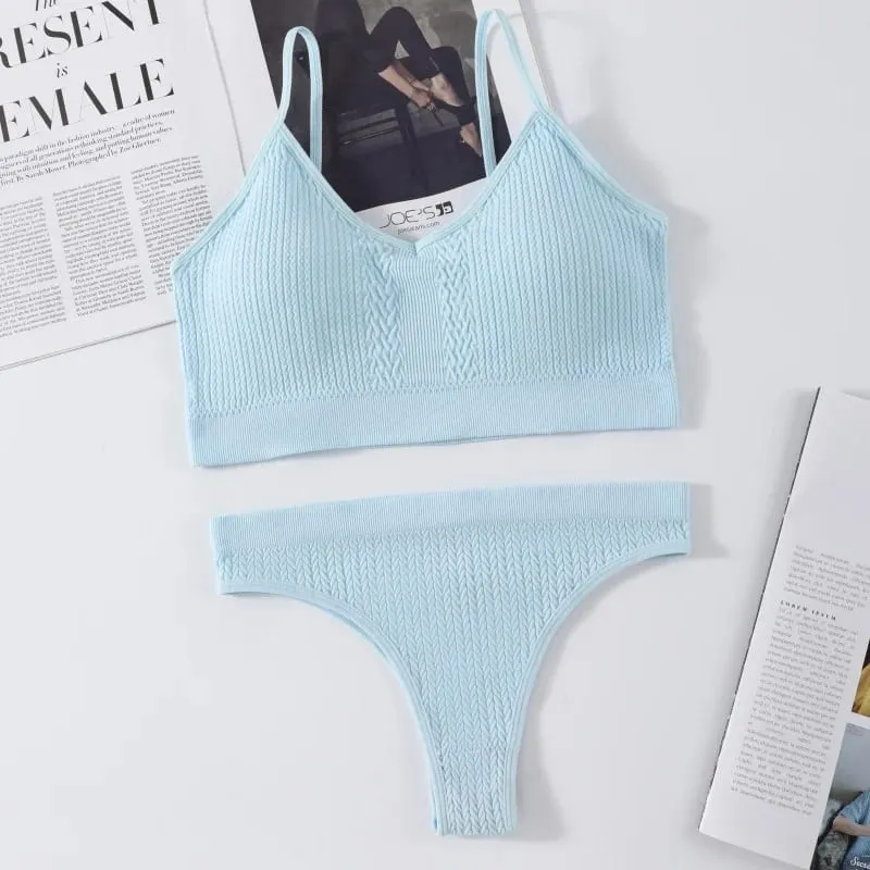 Women Seamless Bra Panties Set Push-Up Non-wire Bralette Low-Rise Briefs Sexy Lingerie Female Comfort Rib Sports Underwear Set — image 9
