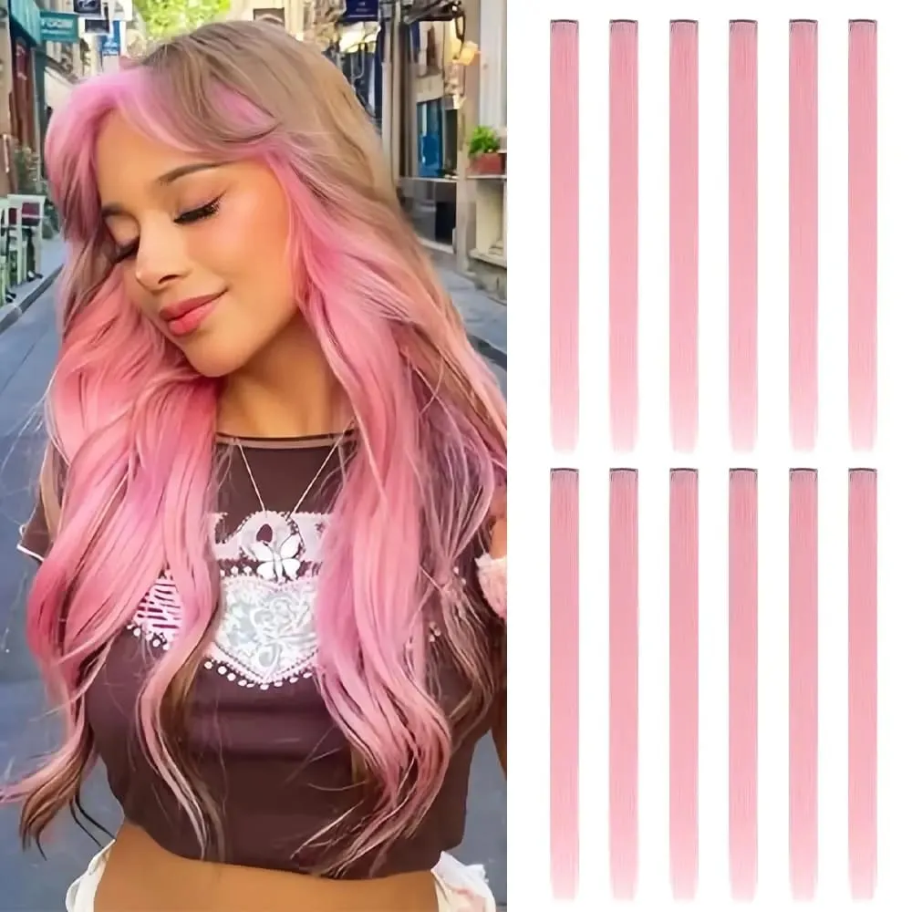 12 Pcs Colored Hair Extensions: Straight Hairpiece Multi-Color Party Highlights Clip-in Synthetic Hair Extensions for Women — image 9